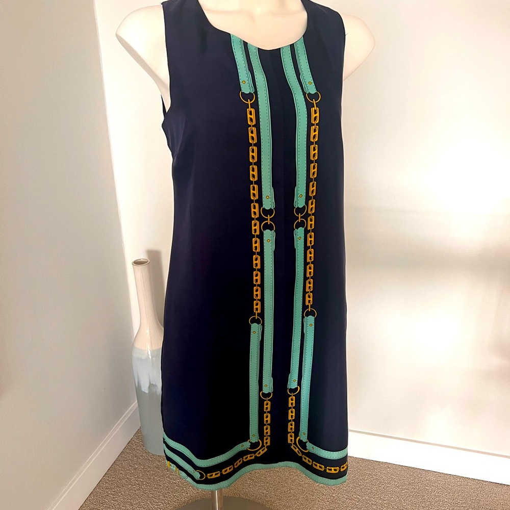 Chain Pattern Sleeveless Dress - Black and Teal